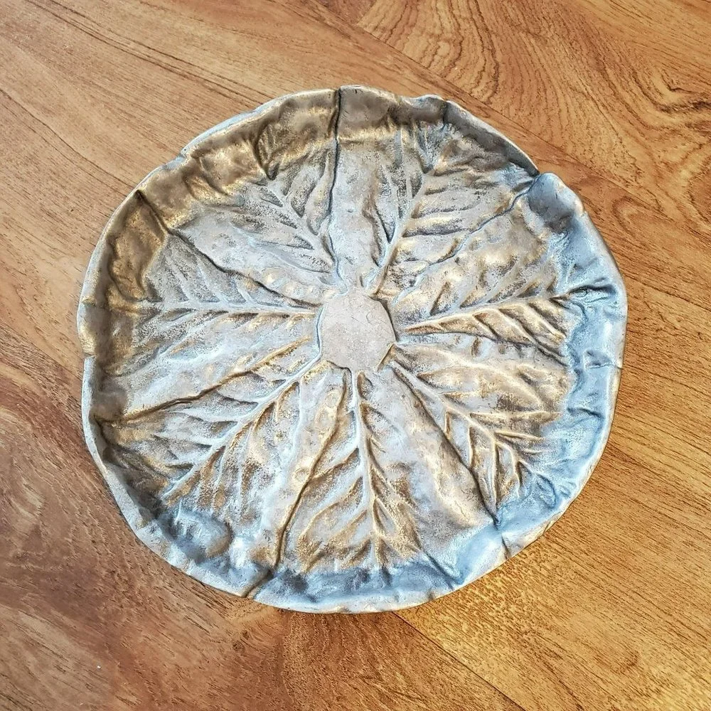 Vintage Pewter Cabbage Platter, Leaf Serving Tray, 13